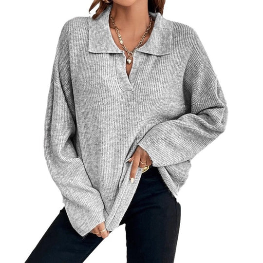 Damen Pullover mit Magnetverschluss und modischem Rippenstrick EB