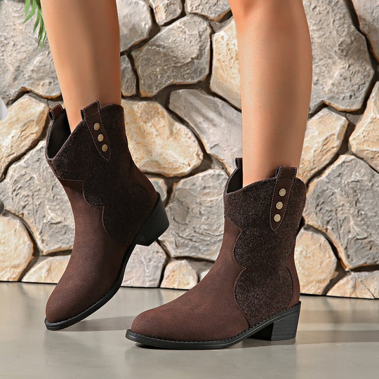 Damen Modische Cowboy-Stiefeletten mit geschmackvollen Details und robustem Blockabsatz EB