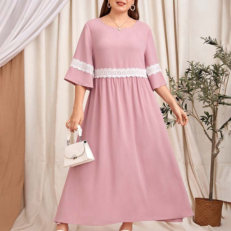 Damen Maxikleid mit eleganten Spitzenakzenten und luftigen Ärmeln EB