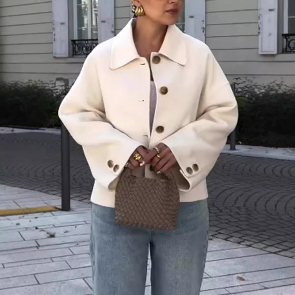Damen Modische Oversized-Wolljacke mit Knopfdetails und weitem Schnitt EB