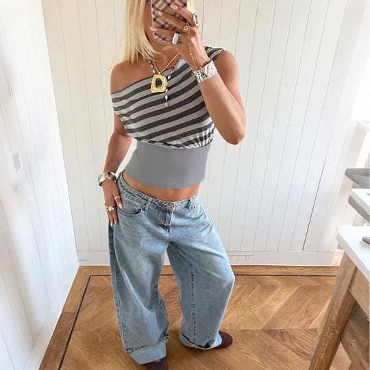 Damen Asymmetrisches Top mit gestreiftem Design EB