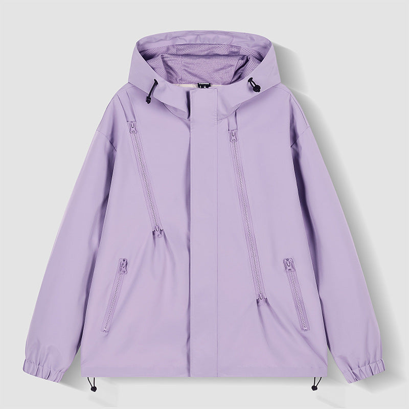 Herren wasserabweisende Kapuzenjacke mit diagonal verlaufenden Reißverschlüssen und verstellbarem Saum EB