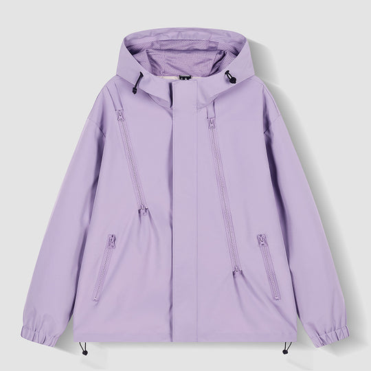 Herren wasserabweisende Kapuzenjacke mit diagonal verlaufenden Reißverschlüssen und verstellbarem Saum EB