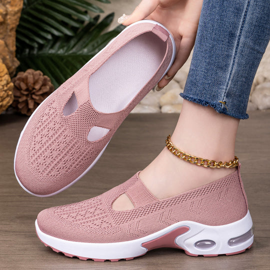 Damen bequeme Slip-On Sneakers mit atmungsaktivem Strickdesign und stoßdämpfender Sohle EB