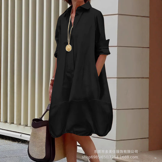 Damen lässiges Hemdkleid mit praktischen Seitentaschen und einem luftigen Schnitt EB