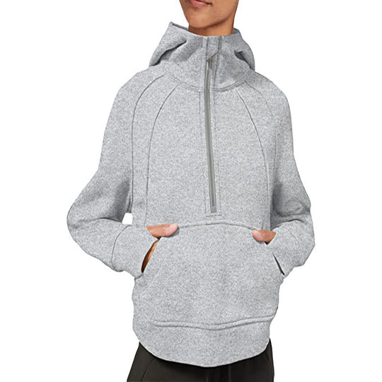 Damen sportlicher Fleece-Hoodie mit halbem Reißverschluss EB