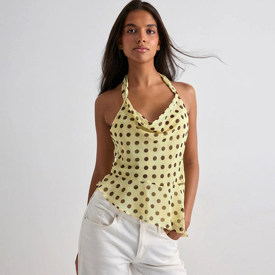 Damen elegantes Chiffon-Oberteil mit tiefem Wasserfall-Ausschnitt und taillierter Passform EB
