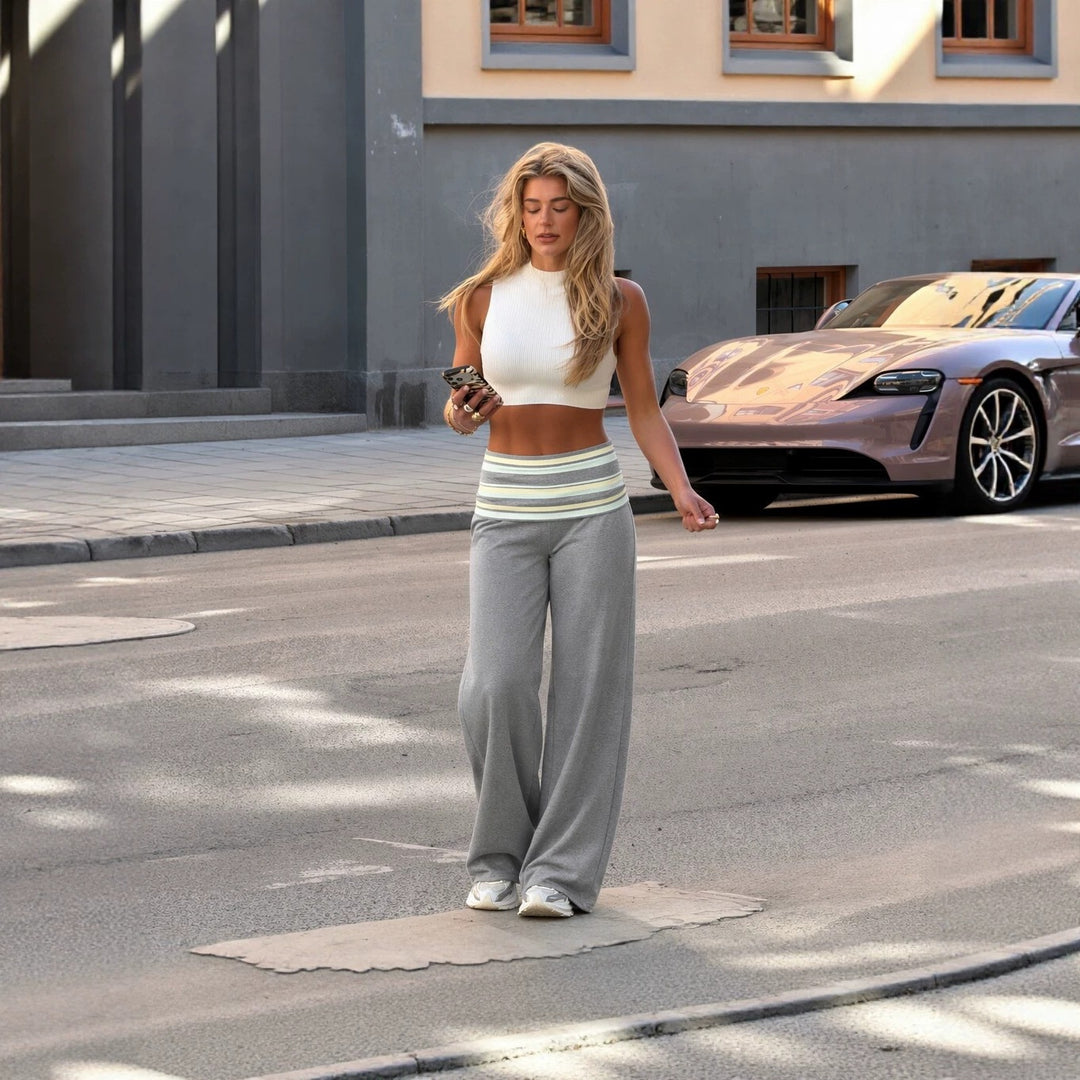 Damen weite hochgeschnittene Lounge-Hose mit gefaltetem Bund und fließender Jersey-Qualität Eichborn Berlin