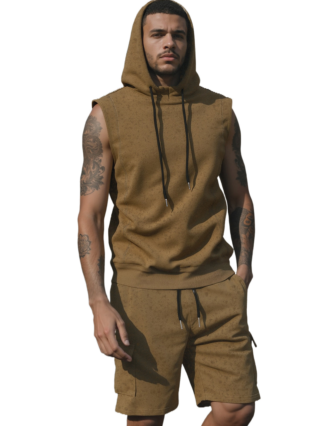 Herren nan Kapuzen-Muskelshirt-Set mit funktionaler Cargobermuda EB