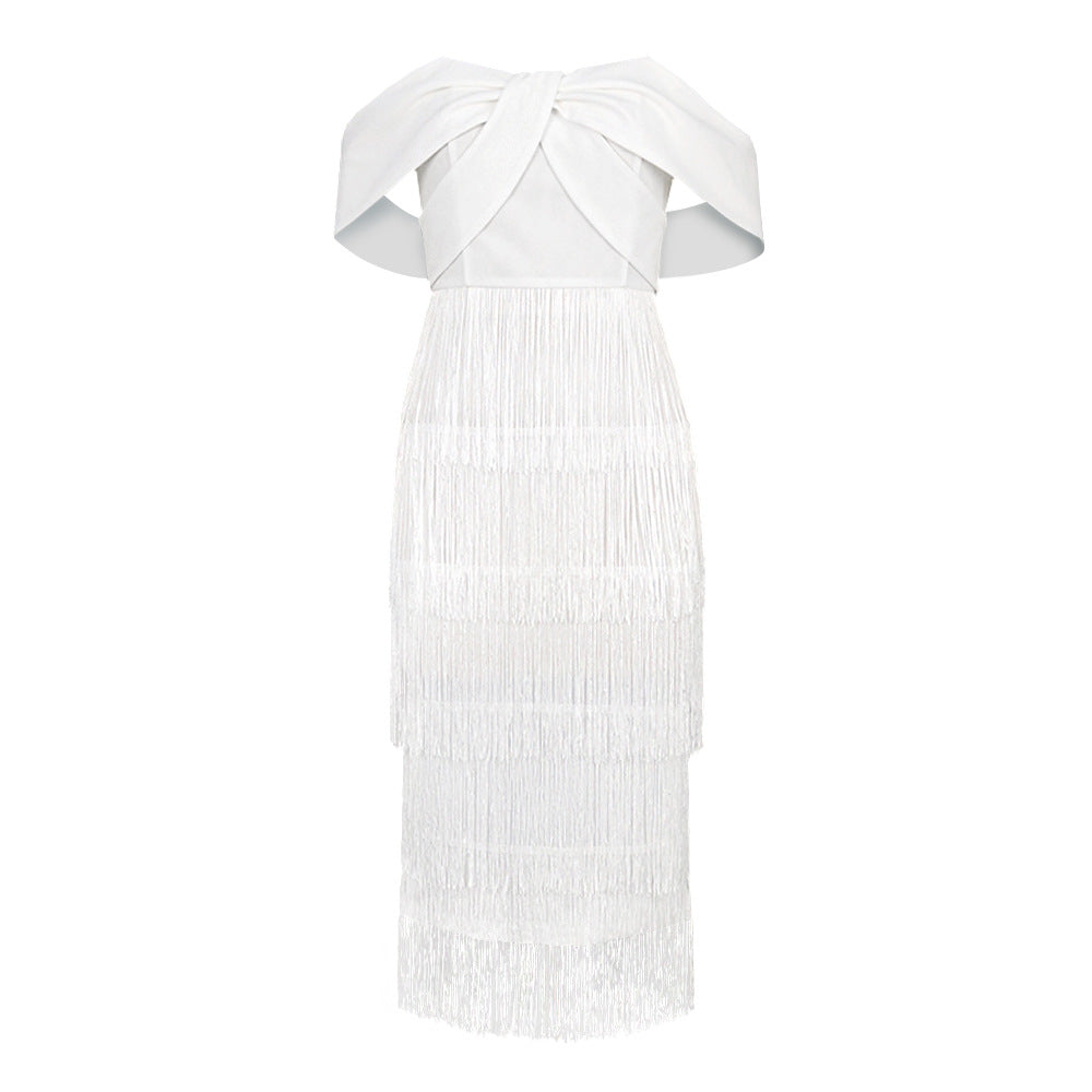 Damen Cut-out Cocktailkleid mit Fransen EB