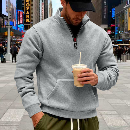 Herren Halbzip-Sweatshirt mit Kängurutasche und Stehkragen EB
