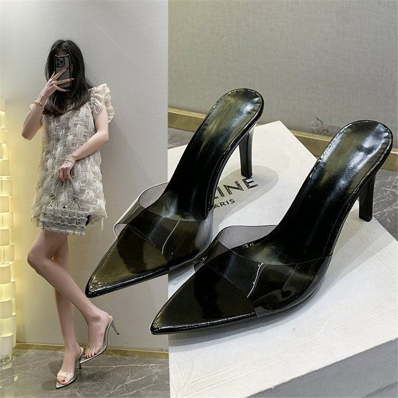 Damen transparente Slingback High Heel Sandalen EB