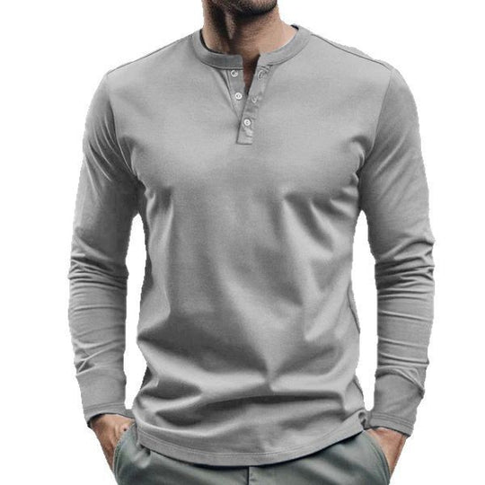 Herren nan langärmeliges Henley-Longsleeve mit Stehkragen, 3-Knopfleiste und elastischem Baumwollstretch EB