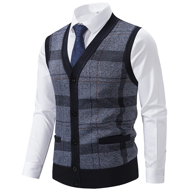 Herren elegante Strickjacke mit modernem Karomuster EB
