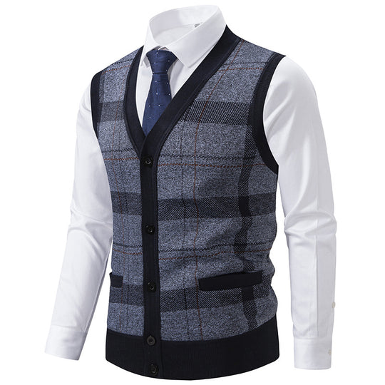 Herren elegante Strickjacke mit modernem Karomuster EB