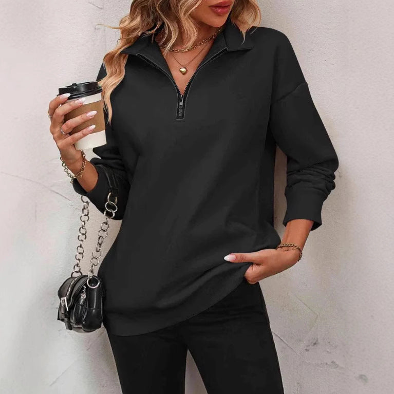 Damen Sportlicher Pullover mit halbem Reißverschluss und gemütlichem Schnitt EB