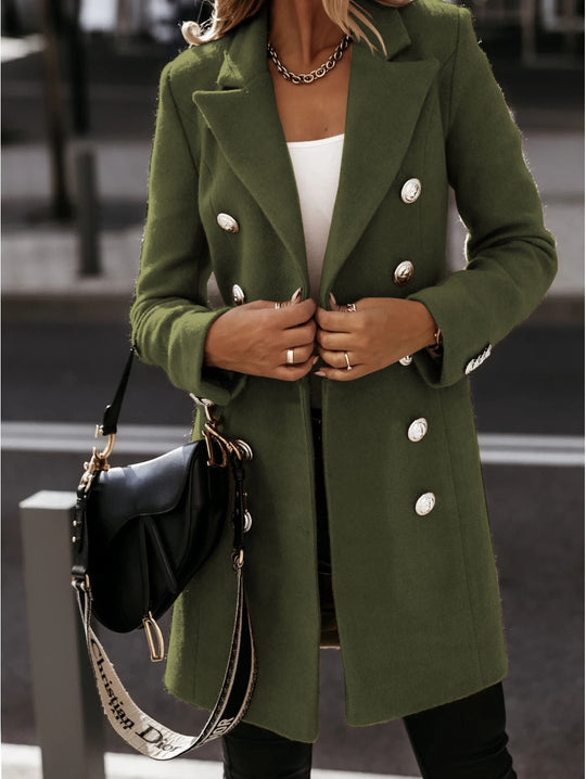 Damen Eleganter Wollmantel mit doppelter Knopfreihe und modernem Schnitt EB