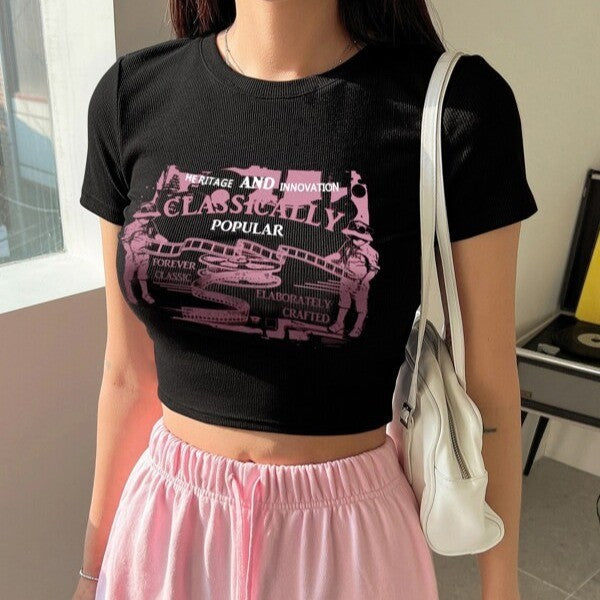 Damen Crop-T-Shirt mit inspirierendem Schriftzug und Sternen-Design EB
