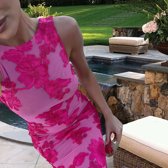 Damen Elegantes Maxikleid mit floralen Applikationen EB