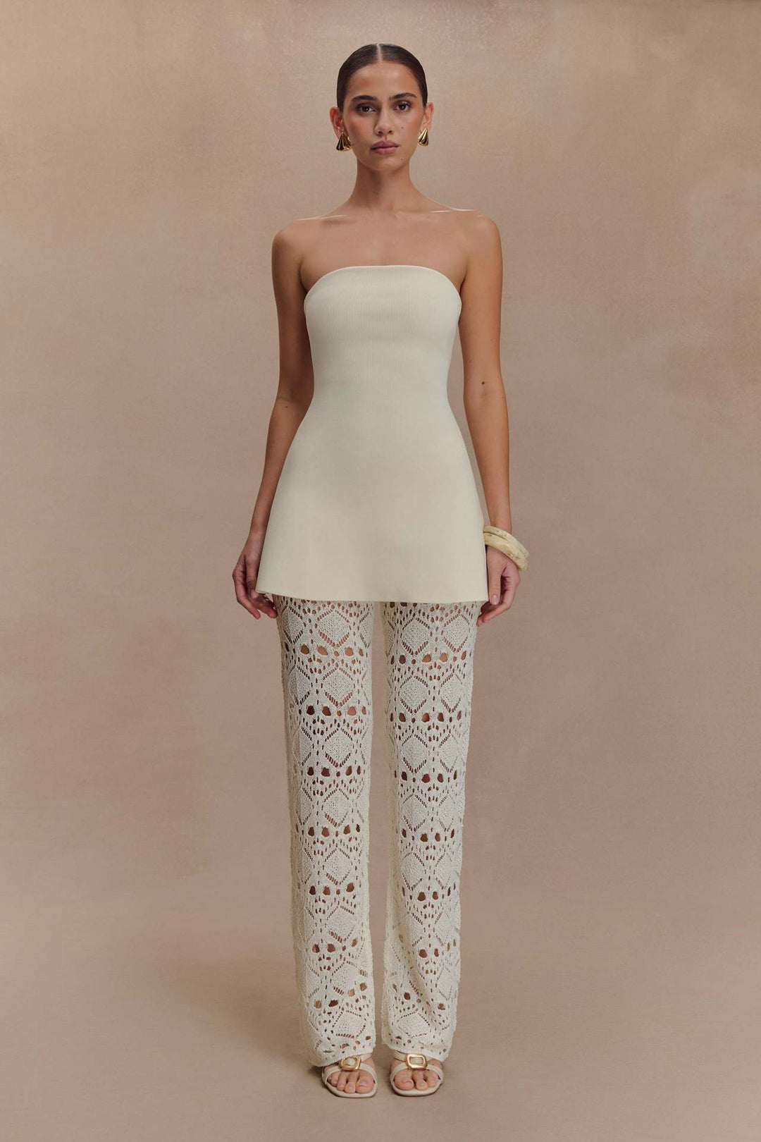 Damen elegantes Oberteil mit luftiger Häkelhose EB