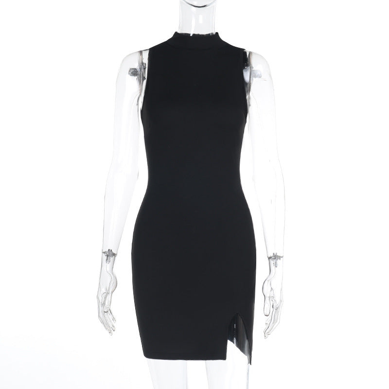 Damen figurbetontes Minikleid mit modernem Stehkragen und schlitz EB