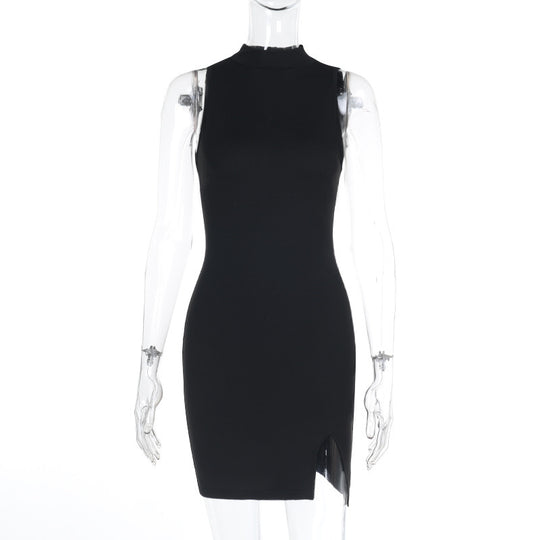 Damen figurbetontes Minikleid mit modernem Stehkragen und schlitz EB