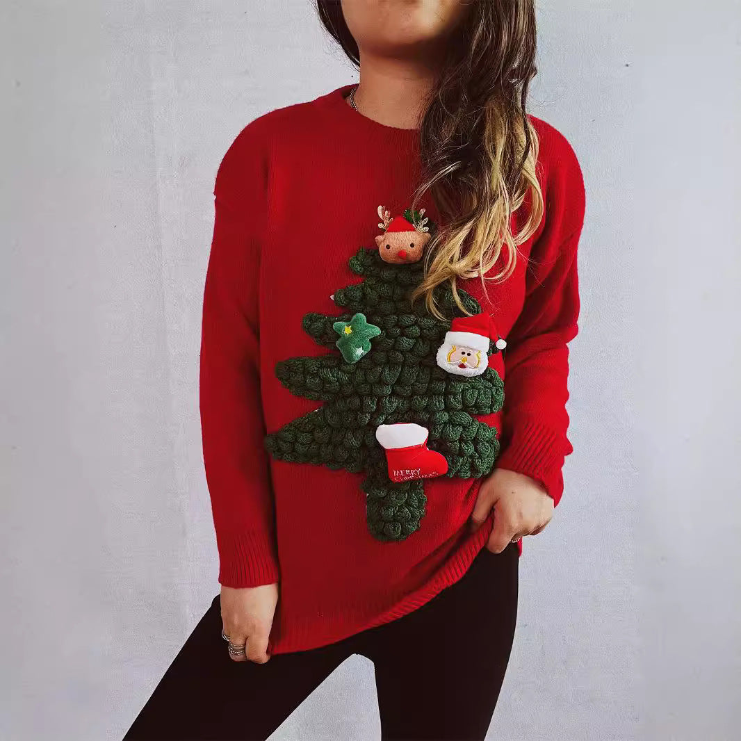 Damen Weihnachts-Pullover mit festlichem 3D-Motiv und weichem Strick EB