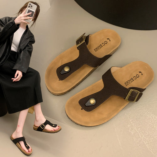 Damen Komfortable Zehentrenner-Sandalen mit verstellbarem Riemen und ergonomischer Sohle EB