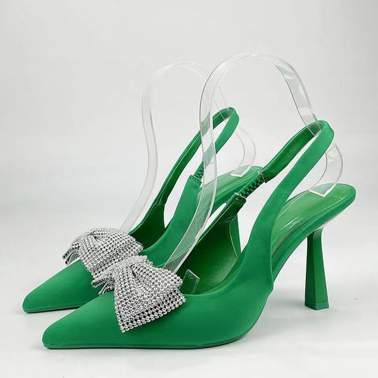 Damen Slingback-Pumps mit glitzerndem Schleifen-Design und transparentem Absatz EB