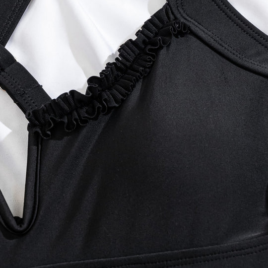 Damen Eleganter Einteiler mit Rüschen und tiefem V-Ausschnitt EB