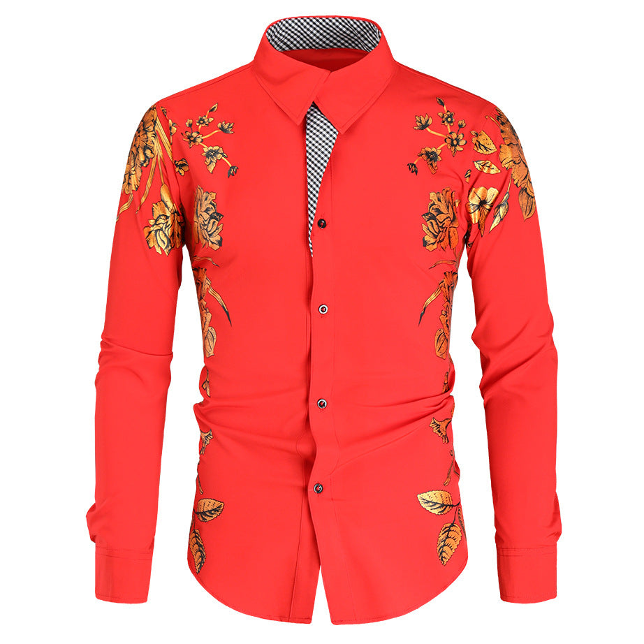 Herren Langarmhemd mit floralem Muster und stilvollem Kragen EB