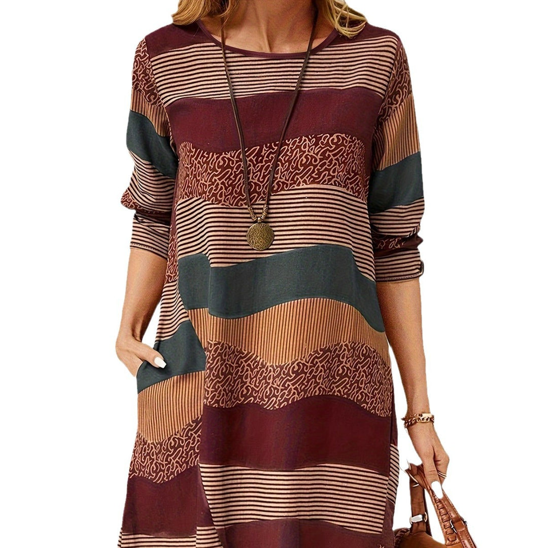 Damen lässiges Maxikleid mit modernem Streifen-Design und bequemem Schnitt EB