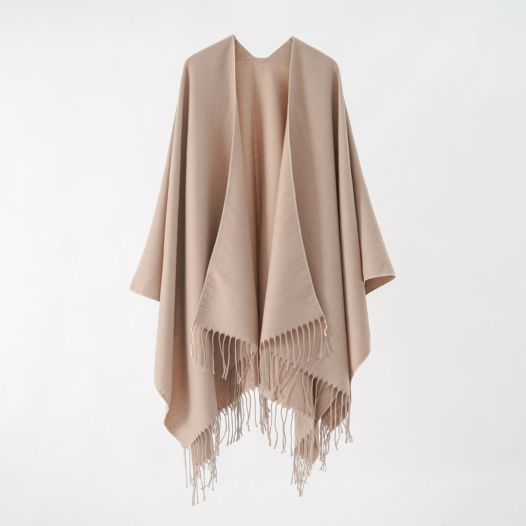Damen Modischer Fransen-Poncho Aus Weichem Material mit Luxuriösem Fall EB