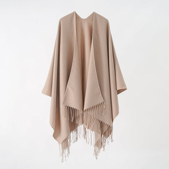 Damen Modischer Fransen-Poncho Aus Weichem Material mit Luxuriösem Fall EB