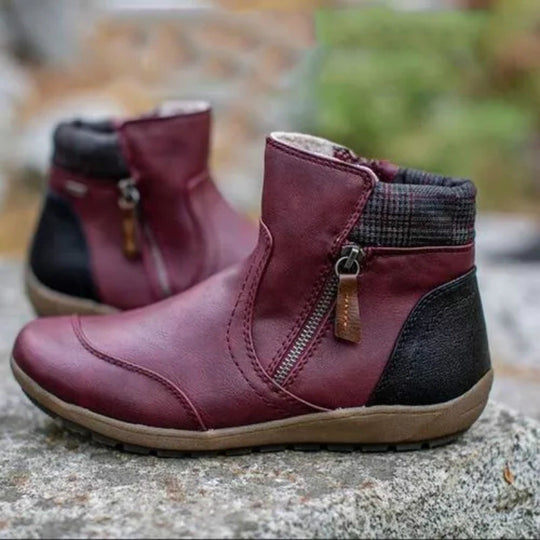 Damen nan lederoptik gefütterte Stiefelette mit seitlichem Reißverschluss und rutschfester Laufsohle EB
