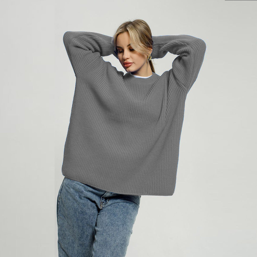Damen lässiger Oversized Pullover mit strukturiertem Strickmuster EB