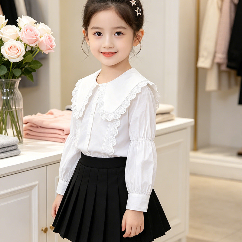 Mädchen Bluse mit großem Kragen und romantischen Rüschen EB