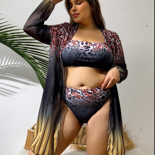 Damen Bikini-Set mit elegantem Wickelrock und modischem Leopardenmuster EB