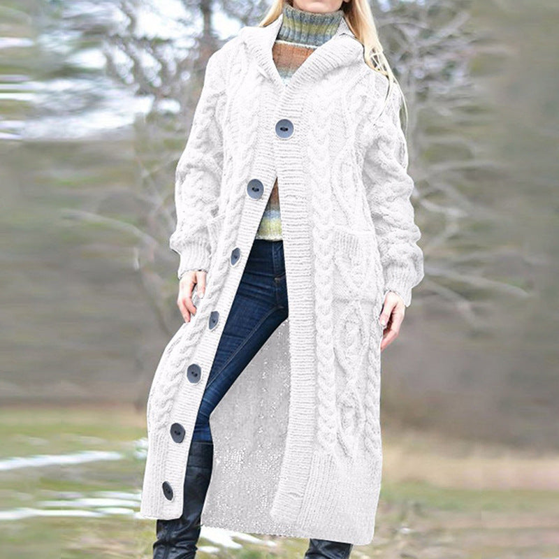 Damen Strickmantel mit Kabelmuster und praktischen Taschen EB