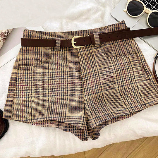 Damen Karierte Shorts mit Gürtelschlaufen EB