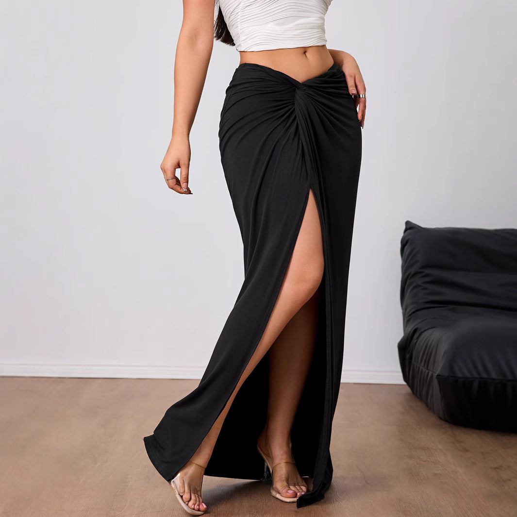 Damen Maxirock mit Twist-Knoten und Seitenschlitz hoher Bund elastischer Jersey Eichborn Berlin