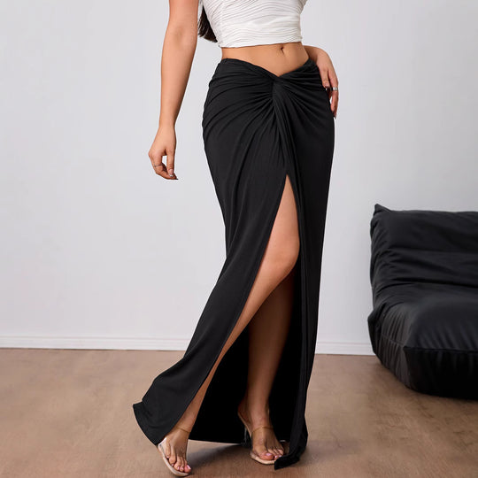 Damen Maxirock mit Twist-Knoten und Seitenschlitz hoher Bund elastischer Jersey Eichborn Berlin