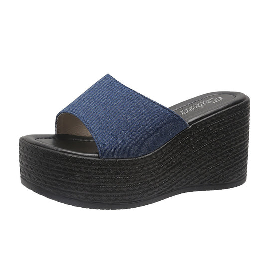 Damen Wedge-Pantoletten mit eleganter Textil-Oberfläche und komfortablem Fußbett EB