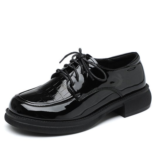 Damen Elegante Schnürschuhe aus lackiertem Kunstleder mit blockiertem Absatz EB