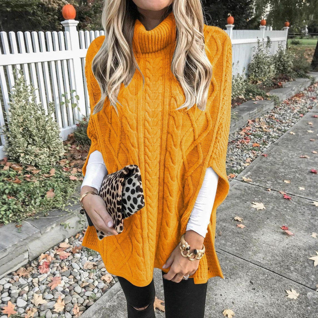 Damen Kuschelponcho mit hohem Kragen und Zopfmuster EB
