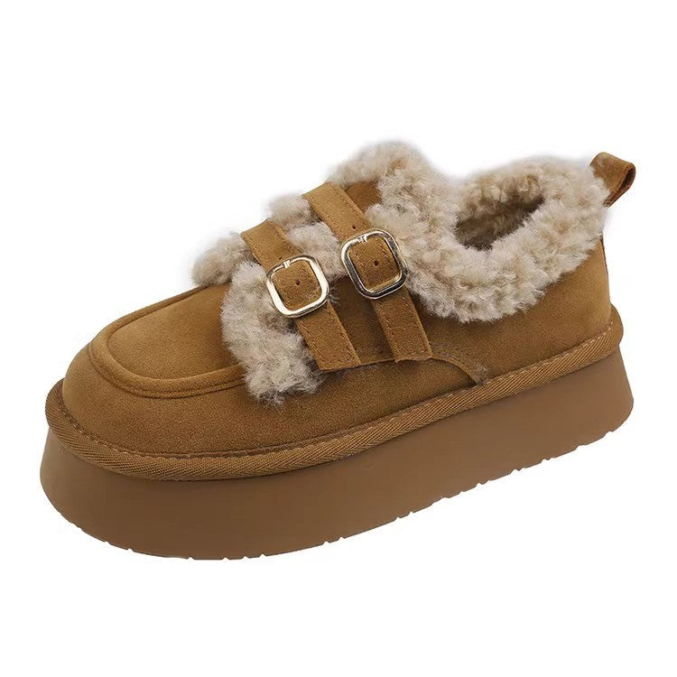 Damen bequeme Platformsneaker mit modischem Flauscheinsatz und elegantem Doppelklettverschluss EB