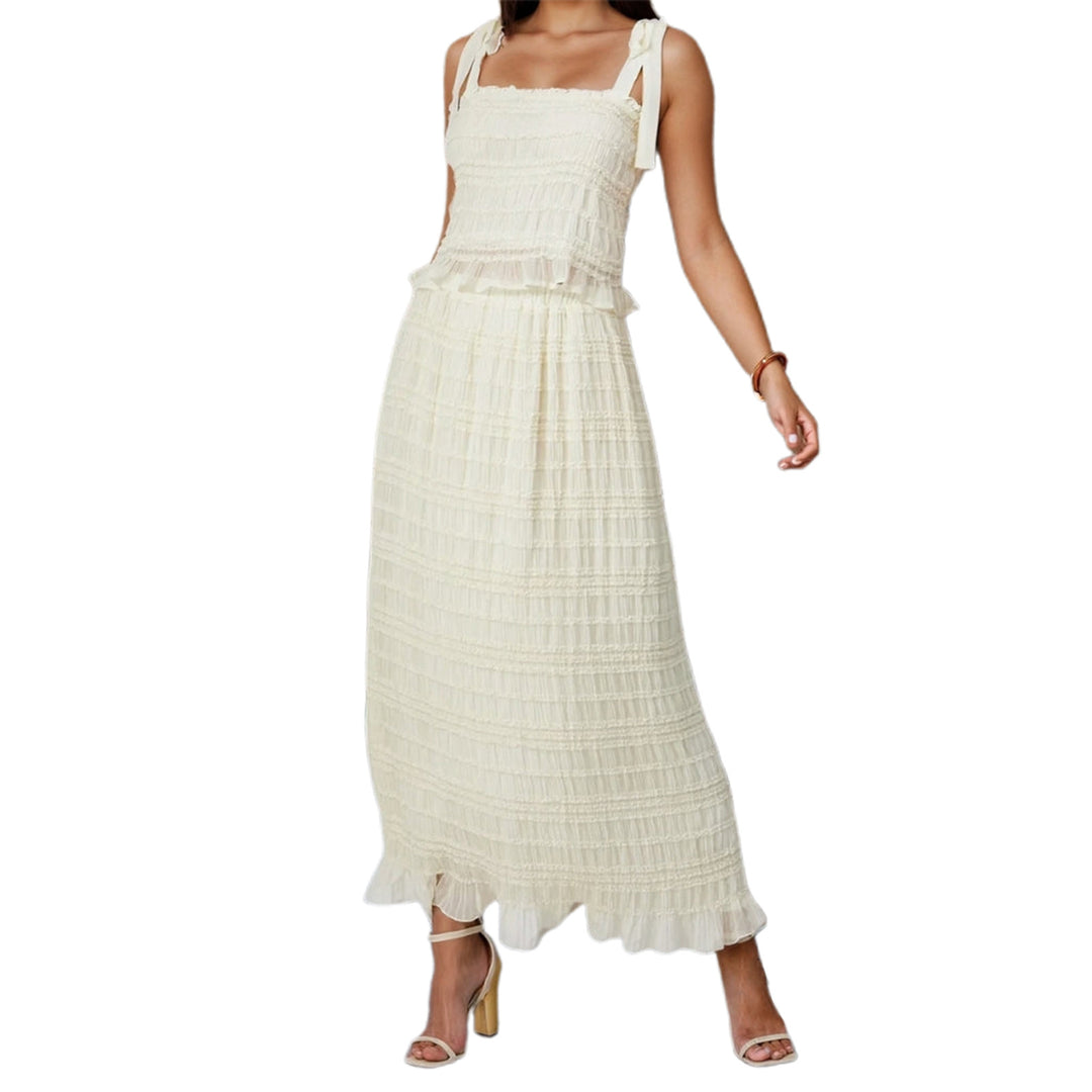 Damen Maxikleid mit Rüschendetails und verstellbaren Trägern EB