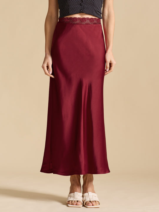 Damen eleganter Satin-Rock mit Spitzenbund EB