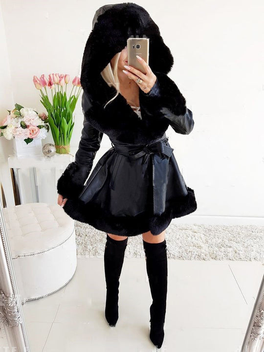 Damen eleganter Parka mit luxuriösem Kunstfellkragen und praktischen Taschen EB