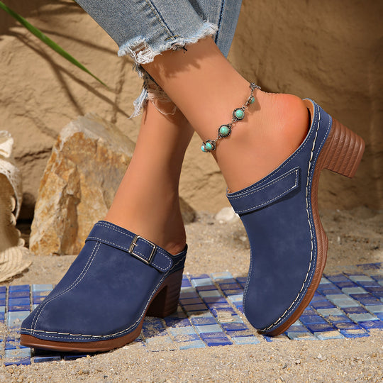 Damen Clogs mit elegantem Riemendesign und komfortablem Blockabsatz EB